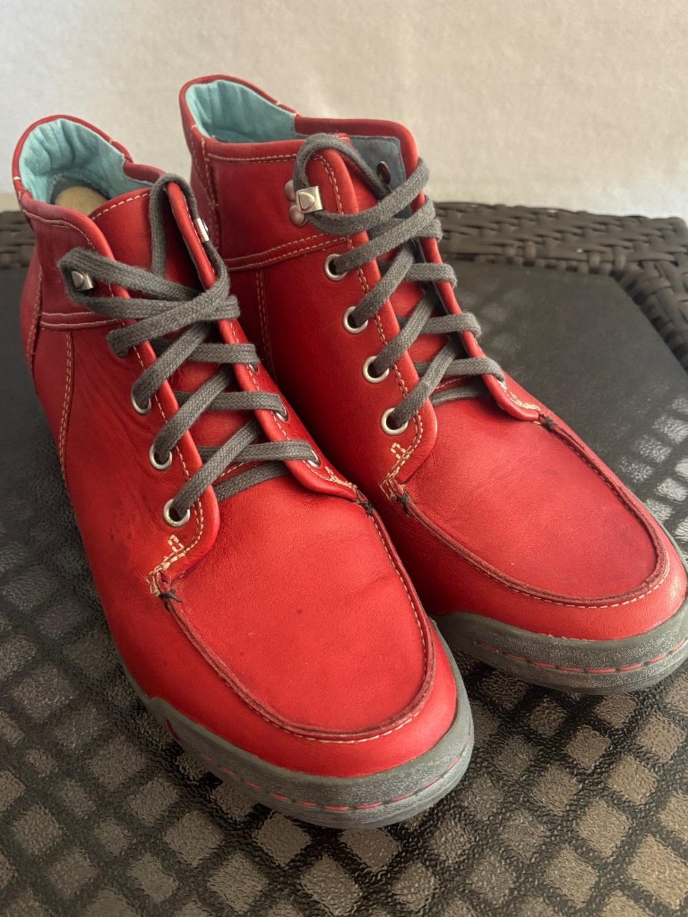Wolky Red Leather Lace Up Ankle Boots Size 42/US 11